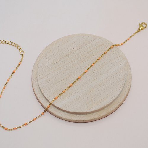 Bracelet chaine de cheville abricot en acier inoxydable doré et email pour création de bijoux