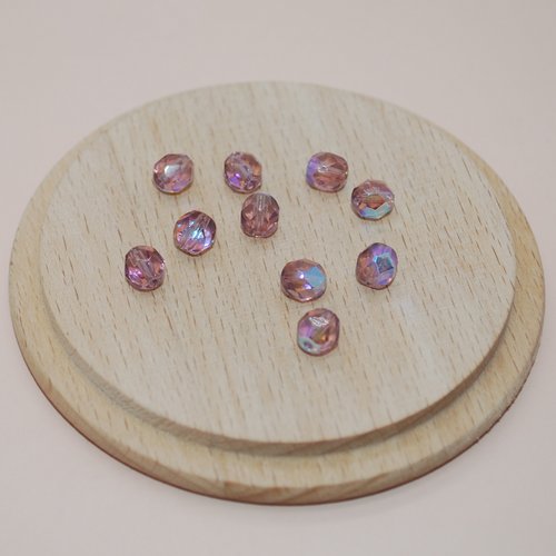 Lot de 10 perles à facettes violettes ab en verre tchèque de bohème pour création de bijoux, lot perles 7mm