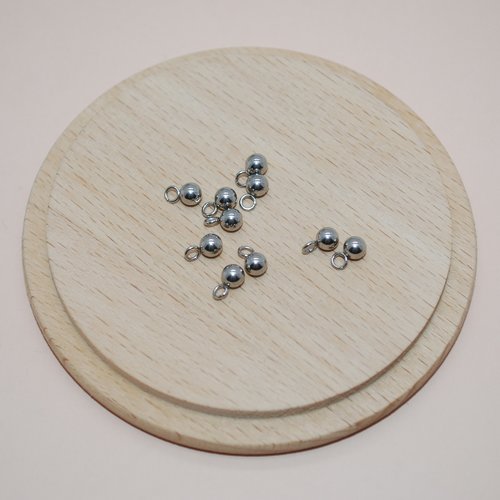 Lot de 10 breloques perles en acier inoxydable argent 7mm pour création de bijoux
