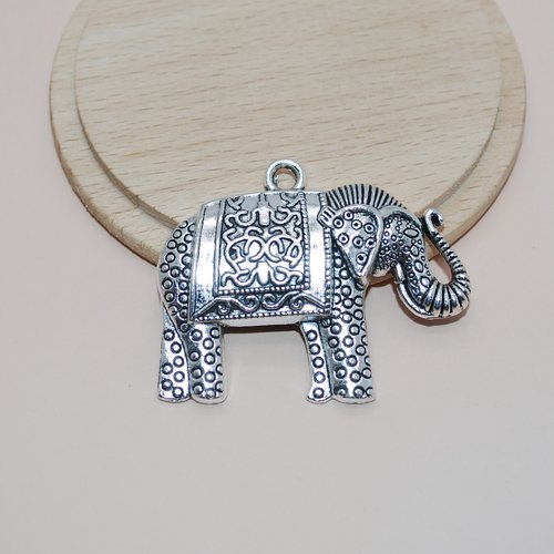 Grand pendentif éléphant argent pour création de bijoux, breloque elephant argent