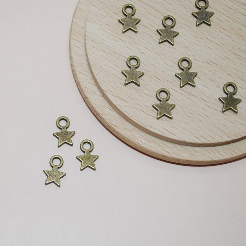 Lot de 10 breloques étoiles bronze 10mm pour création de bijoux, breloques etoiles bronze