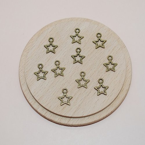 Lot de 10 breloques étoiles bronze 12mm pour création de bijoux, breloques etoiles bronze