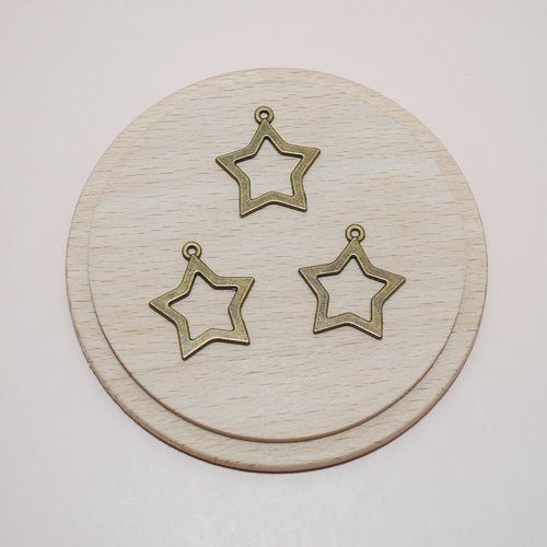 Lot de 3 breloques étoiles bronze 22mm pour création de bijoux