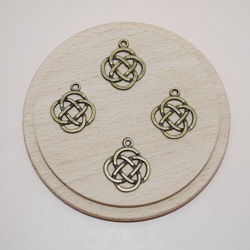 Lot de 4 connecteurs noeud de la chance chinois bronze pour création de bijoux