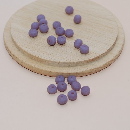 Lot de 20 perles à facettes violettes mat en verre pour création de bijoux, perles mauves 6x4mm