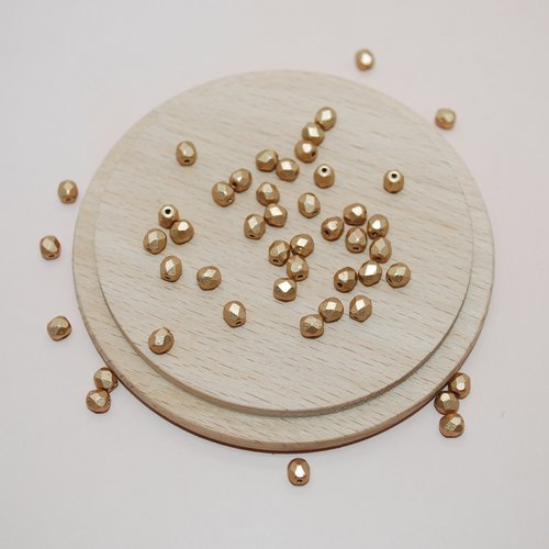 Lot de 20 perles à facettes dorées mat en verre tchèque de bohème pour création de bijoux, perles boheme 4mm