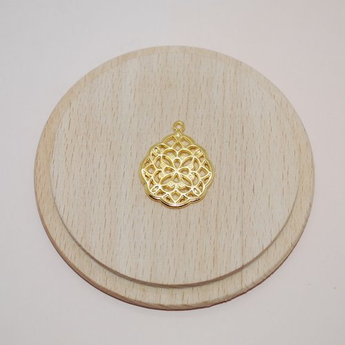 Pendentif mandala en plaqué or 24k 27mm pour création de bijoux, breloque mandala en plaqué or