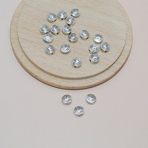 Lot de 10 perles coeurs argent 6mm pour création de bijoux, lot perles coeurs