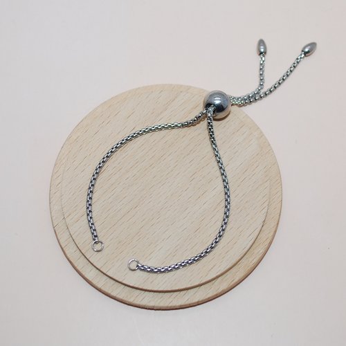 Bracelet réglable avec perle fermoir stoppeuse en acier inoxydable argent pour création de bijoux