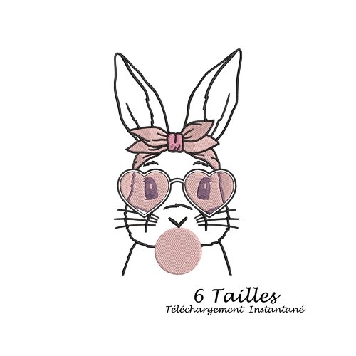 Motif  broderie  machine  lapin lunettes coeur