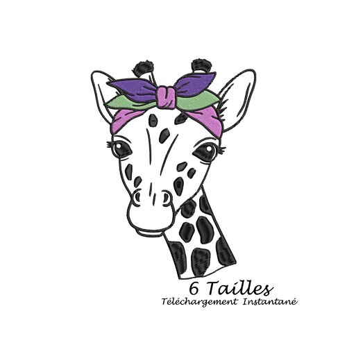 Motif  pour broderie girafe tête contours avec bandana couleur