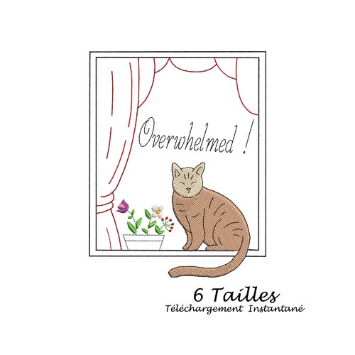 Motif broderie chat à la fenêtre , débordé