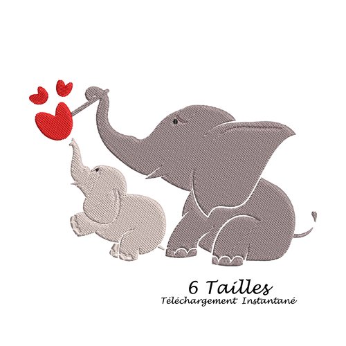 Motif broderie elephant coeurs
