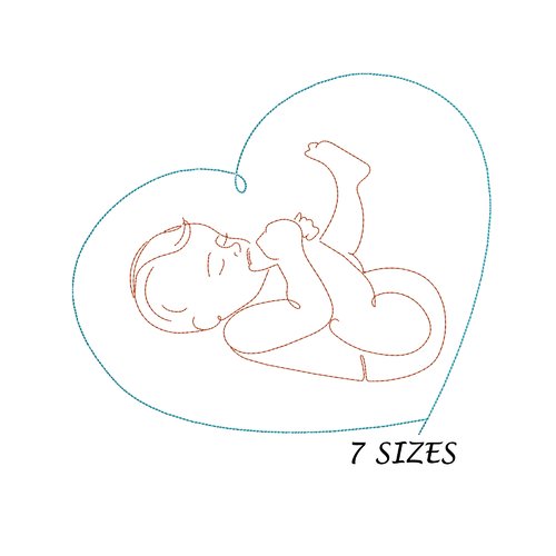 Motif broderie machine contours bébé dans coeur