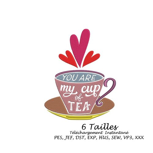 Motif  broderie  machine tasse de  thé