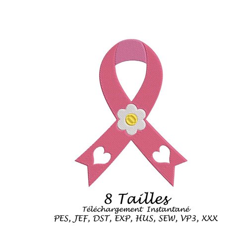 Motif  broderie  machine ruban octobre rose