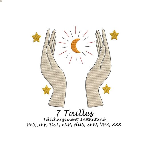 Motif broderie machine mains et lune