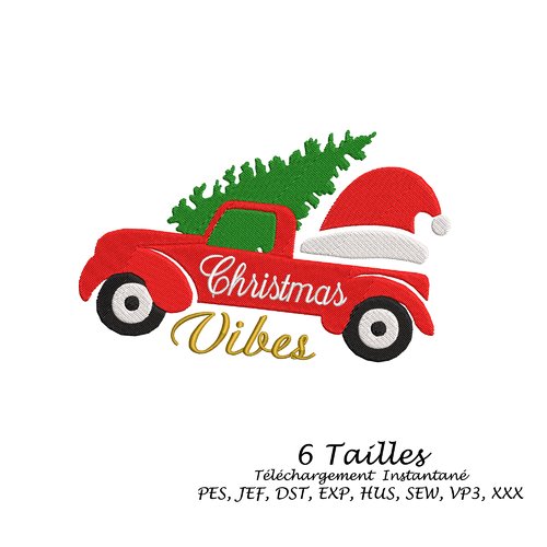 Motif broderie machine voiture sapin et bonnet noël