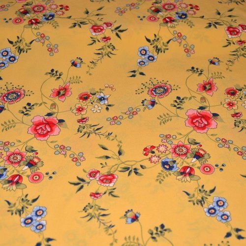 Tissu polyester, jaune motif floral, coupe par 50 centimètres - tissu collection  printemps- eté 2018 n°10