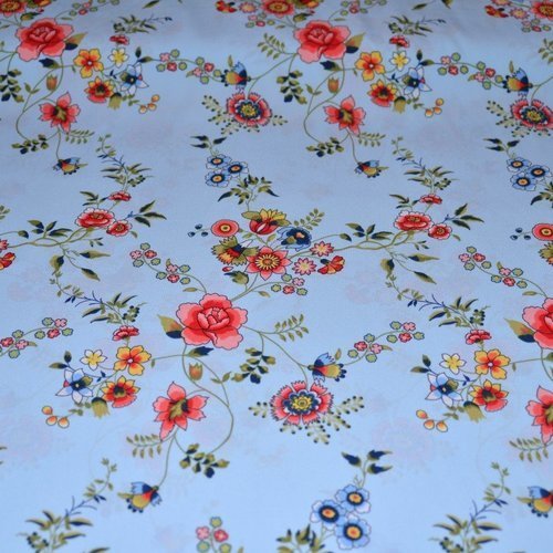 Tissu polyester, bleu motif floral, coupe par 50 centimètres - tissu collection  printemps- eté 2018 n°09
