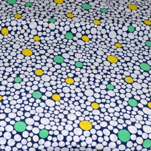Tissu polyester, bleu marine pois blanc, vert, jaune, coupe par 50 centimètres - tissu collection  printemps- eté 2018