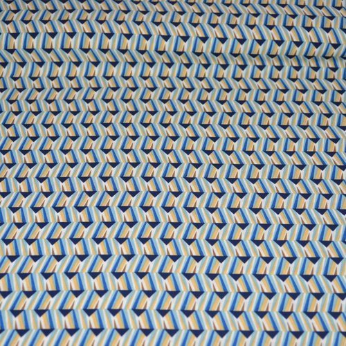Tissu polyester, motif geométrique bleu, coupe par 50 centimètres - tissu collection  printemps- eté 2018