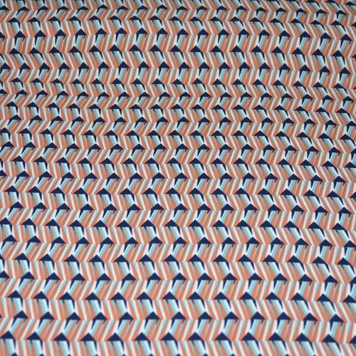 Tissu polyester, motif geométrique corail, coupe par 50 centimètres - tissu collection  printemps- eté 2018