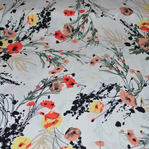 Tissu polyester, ecru clair motif floral, coupe par 50 centimètres - tissu collection  printemps- eté 2018