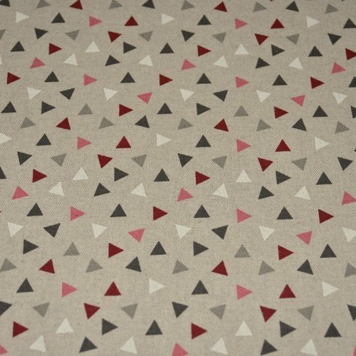 Tissu coton polyester – faux lin – motif triangles - coupe par 50 cms