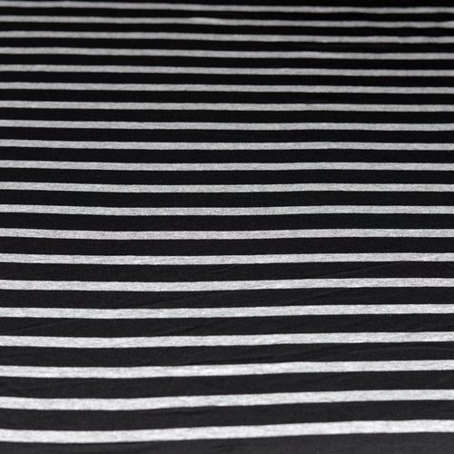 Tissu polyester coton elasthanne, gris / noir coupe par 40 cms