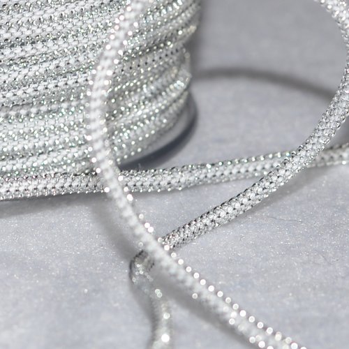 Ruban cordon blanc argent effet perles style b  ø 3 mm - coupe au mètre