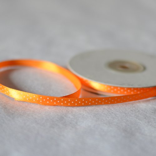 Ruban de satin 6 mm - orange pois blanc - coupe au mètre