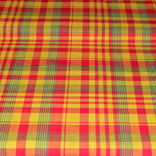 Tissu madras 100% coton jaune-vert-rouge - coupe sur mesure par 50 cms - coton madras traditionnel - fabrication française