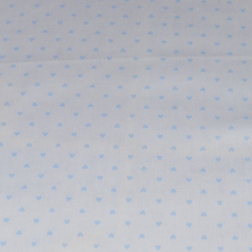 Tissu coton blanc, motif coeur bleu, coupe par 50 centimètres - 