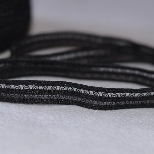 Ruban bretelles elastique noir fantaisie 12mm - coupe au mètre