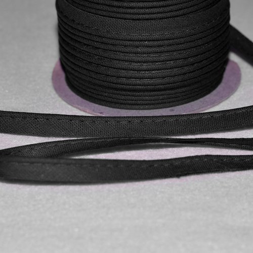 10 mm - passepoil coton noir au mètre