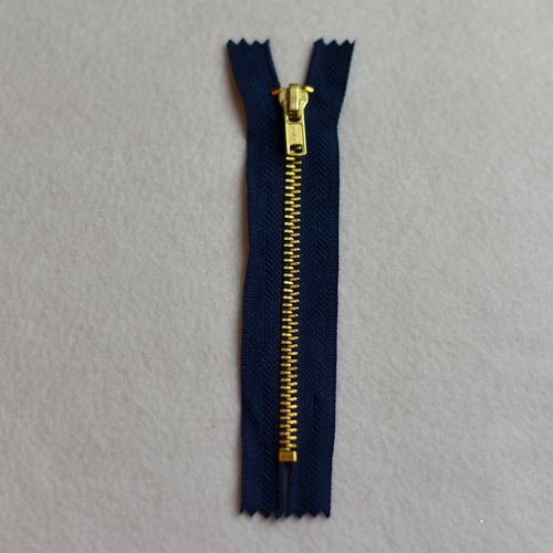 12 cms - bleu foncé - fermeture eclair non séparable maille métal doré - pour jeans et pantalons