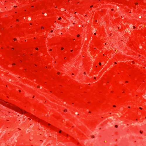 Tissu organza rouge pois paillettes coupe par 50 cms