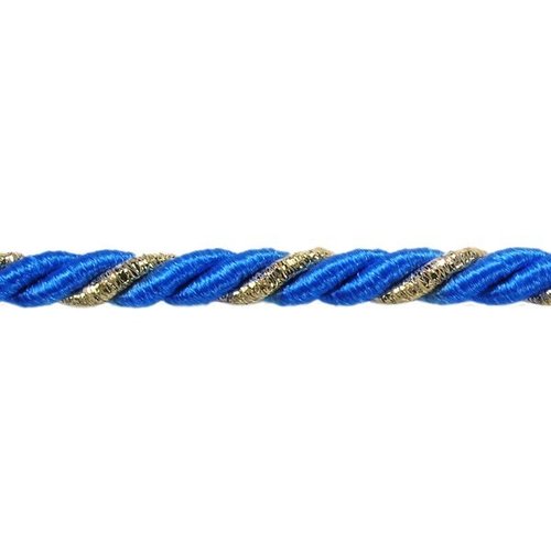 Ficelle cordelette - 7mm - bleu royal / or - polypropylène, coton, fil métallisé - coupe au mètre