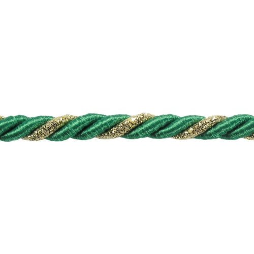 Ficelle cordelette - 7mm - vert / or - polypropylène, coton, fil métallisé - coupe au mètre
