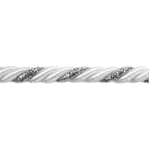 Ficelle cordelette - 7mm - blanc / argent - polypropylène, coton, fil métallisé - coupe au mètre