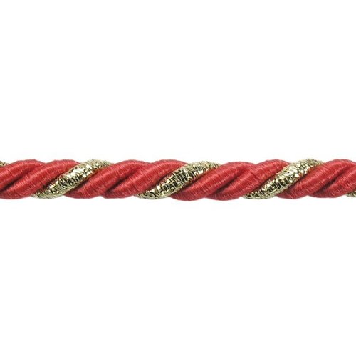 Ficelle cordelette - 7mm - rouge / or - polypropylène, coton, fil métallisé - coupe au mètre