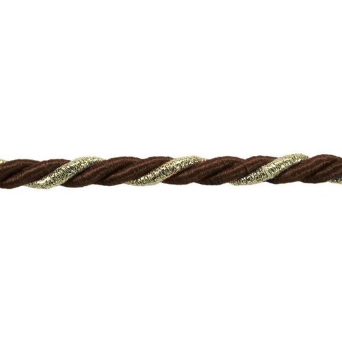 Ficelle cordelette - 7mm - marron / or - polypropylène, coton, fil métallisé - coupe au mètre