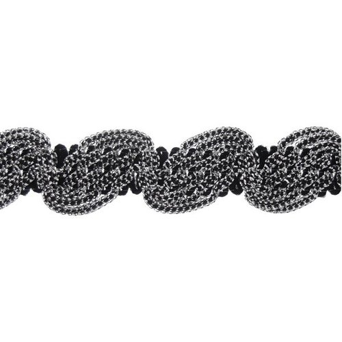 Ruban galon haute couture motif perle - argent / noir - largeur 20mm - coupe au mètre