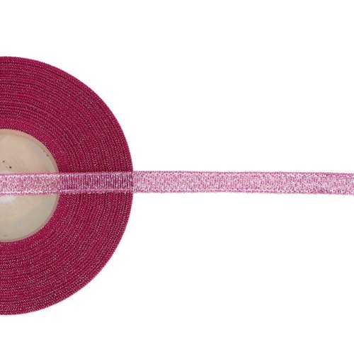 Ruban organza paillettes 6 mm - rose foncé / argent - coupe au mètre