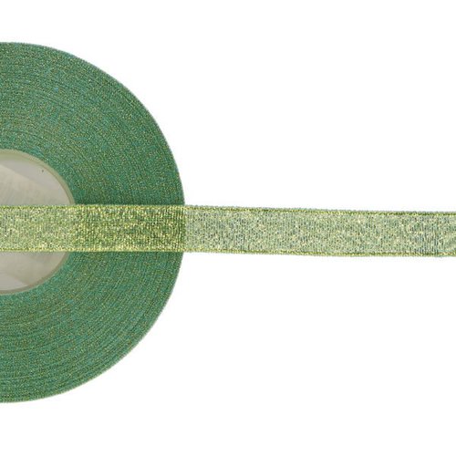 Ruban organza paillettes 12 mm - vert / or - coupe au mètre