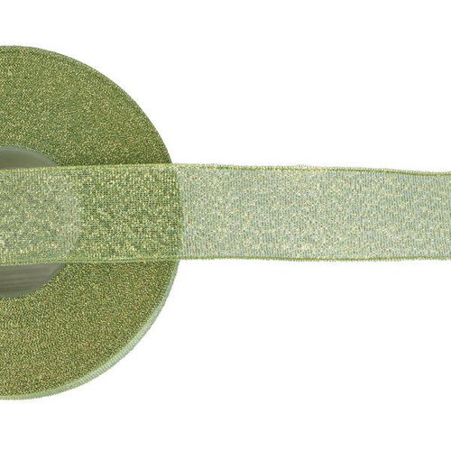 Ruban organza paillettes 25 mm - vert / or - coupe au mètre