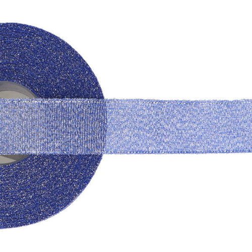 Ruban organza paillettes 25 mm - bleu / argent - coupe au mètre