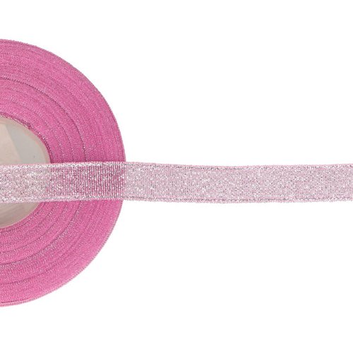 Ruban organza paillettes 12 mm - rose clair / argent - coupe au mètre
