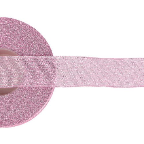 Ruban organza paillettes 25 mm - rose clair / argent - coupe au mètre